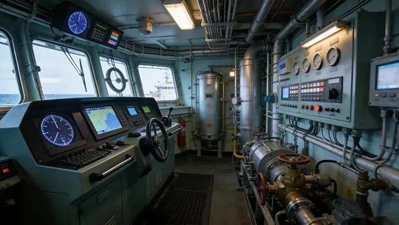 LNG bunkering vessel bridge and equipment room